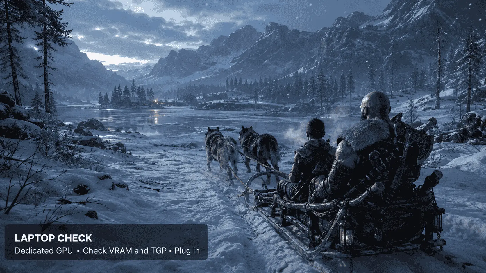A gaming laptop can run God of War Ragnarök with a supported dedicated GPU, sufficient VRAM and TGP, and AC power enabled.